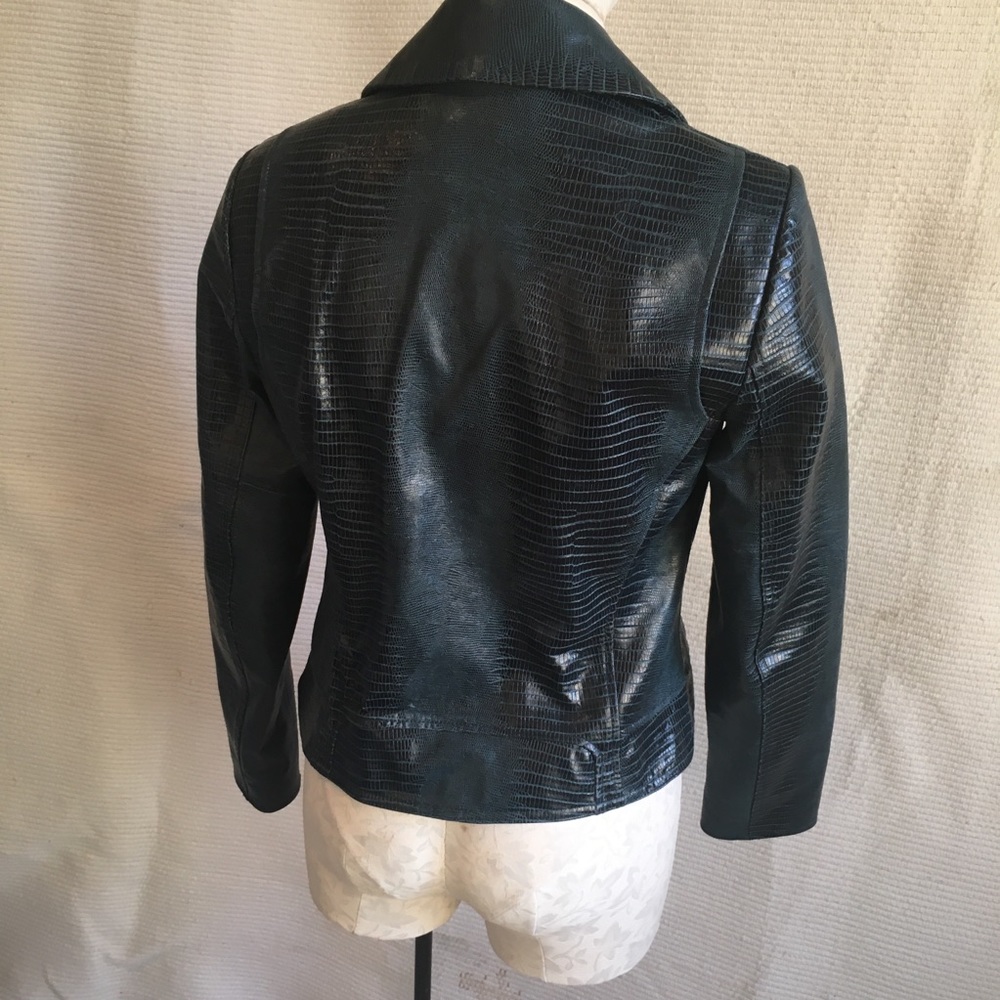 Elie Tahari Green Snake Print Leather Moto Jacket - Picture 2 of 8